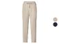 Pantalon femme beige avec taille élastique et cordon de serrage, également disponible en bleu marine.