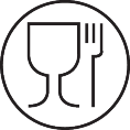 Symbole de contact alimentaire : verre et fourchette dans un cercle.