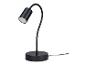 Une lampe de bureau flexible noire avec un pied rond.