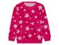 Un sweat-shirt rose avec un imprimé d'étoiles blanches.