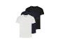 Trois t-shirts unis : blanc, noir et marine.