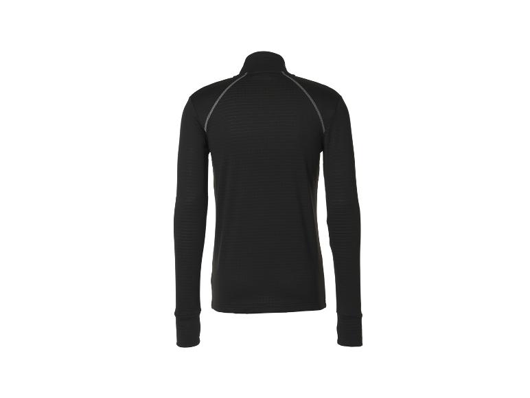 Chemise noire à manches longues avec coutures grises sur fond blanc.