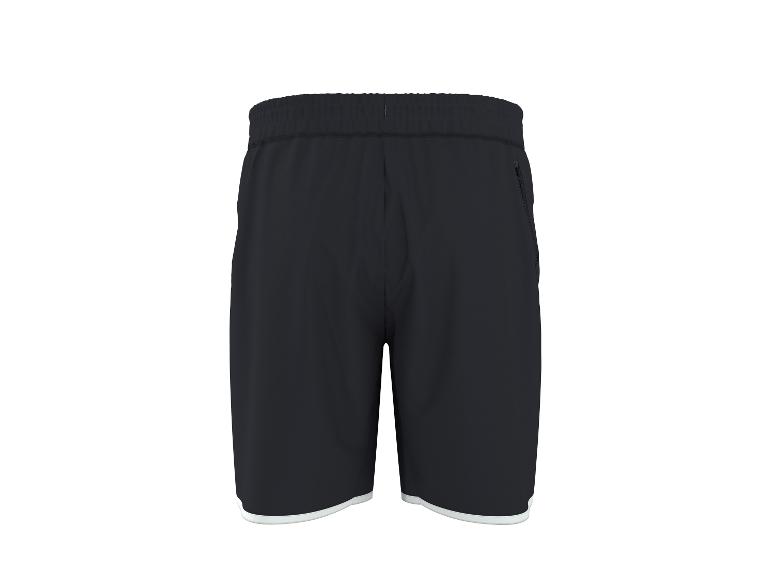 Short de sport noir avec bordure blanche en bas, vue arrière.