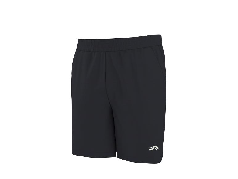 Short de sport noir pour homme avec logo blanc sur la jambe gauche.
