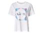 T-shirt blanc avec un imprimé carré et circulaire holographique.