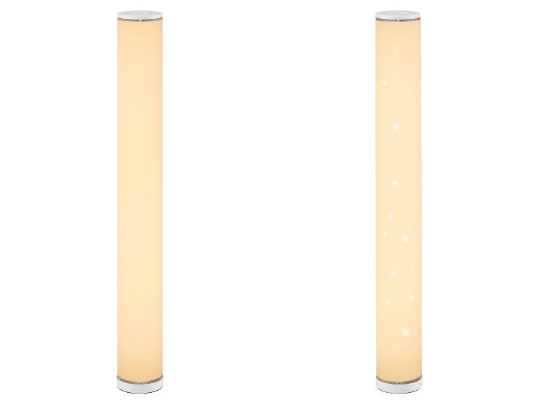 Deux lampadaires cylindriques, l'un avec une lumière simple et l'autre avec un motif d'étoiles.