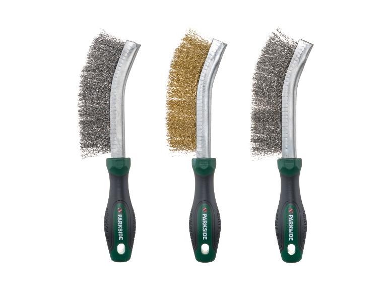 Lot de 3 brosses métalliques Parkside : deux en acier et une en laiton.