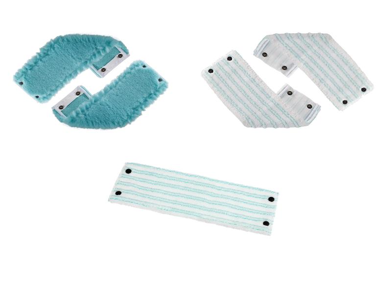 Ensemble de tampons de rechange pour balai vapeur, comprenant deux turquoises et trois blanc-turquoise.