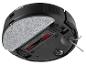 Robot aspirateur et laveur noir avec brosse principale rouge et chiffon microfibre gris.