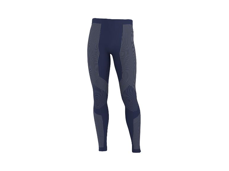 Legging de sport bleu foncé avec motifs à rayures grises.