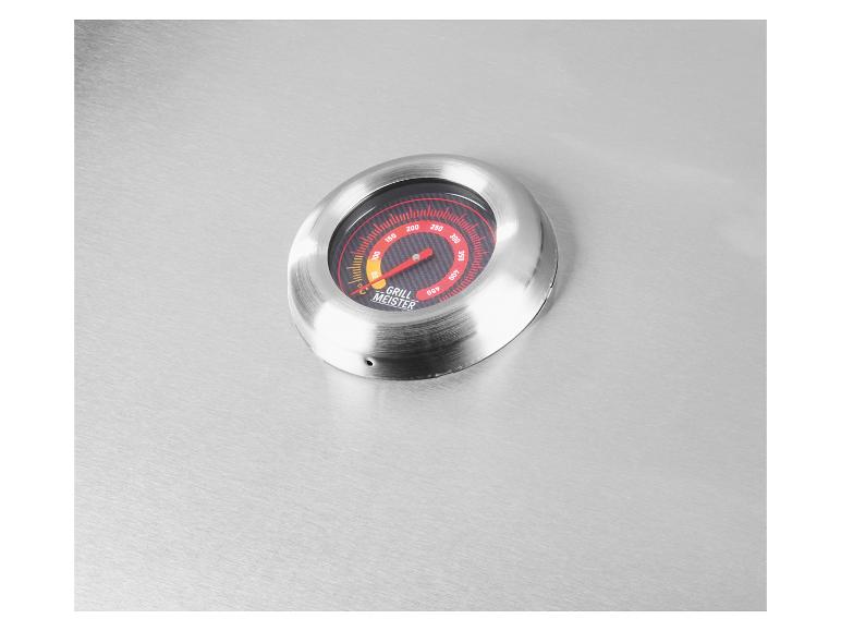 Thermomètre de barbecue Grill Meister sur une surface métallique brossée