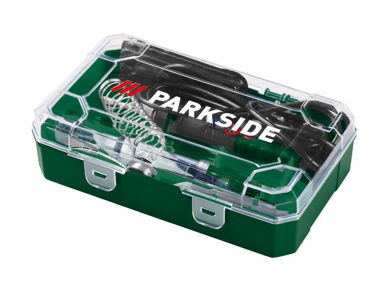 Kit de fer à souder Parkside dans un étui en plastique vert et transparent