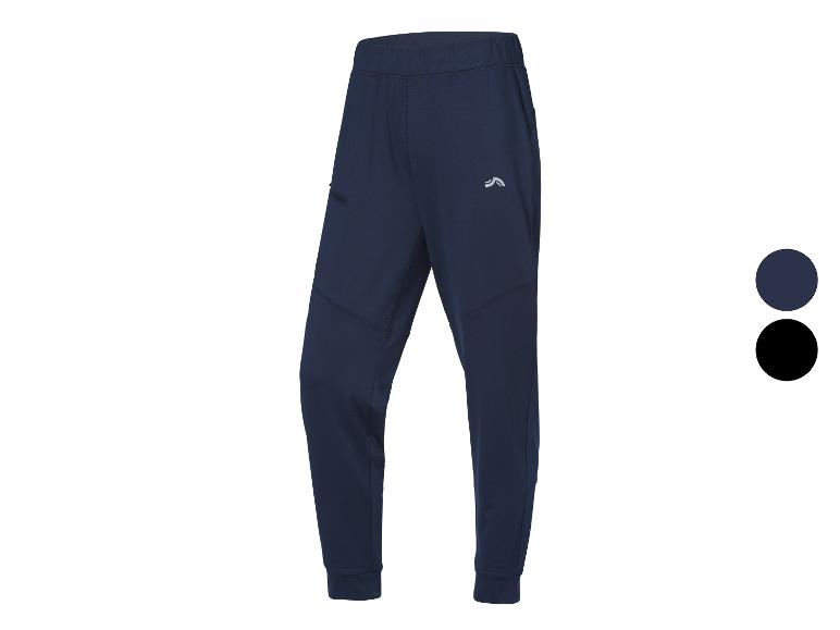 Pantalon de sport bleu marine avec logo et détails de couture.