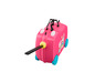 Une valise rose avec des roulettes et un motif Peppa Pig.