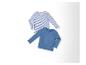 Deux t-shirts à manches longues : un à rayures et un bleu uni.