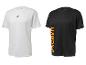 Deux t-shirts de sport Crivit, un blanc avec logo noir et un noir avec logo orange.