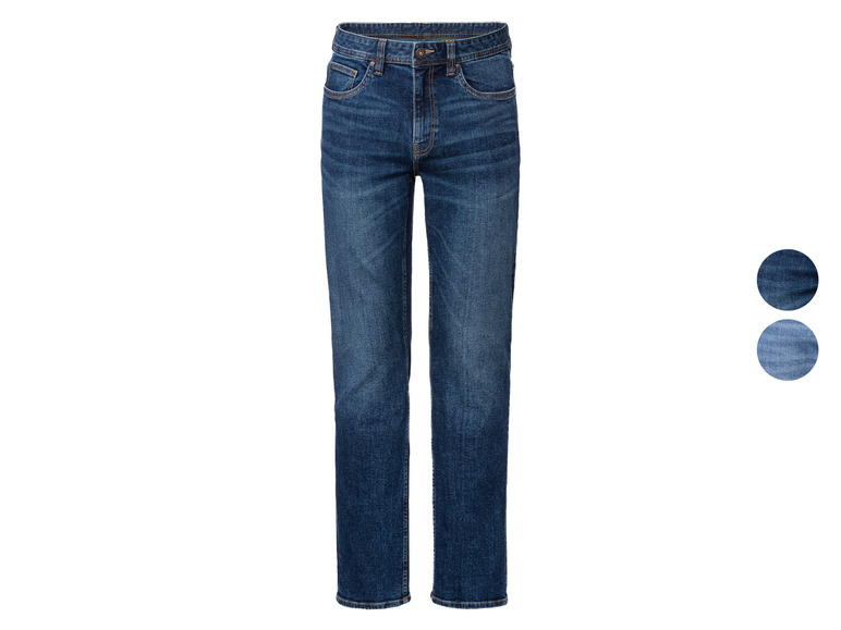 Un jean bleu en différents lavages.