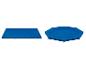 Housses de protection bleues pour piscine rectangulaire et ronde.