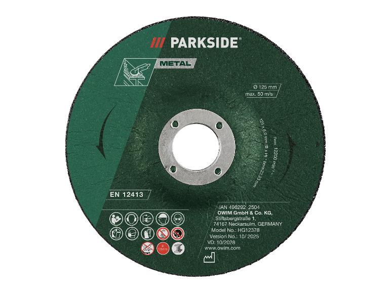 Disque à tronçonner Parkside pour métal, 125 mm, avec spécifications et informations fabricant.