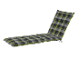 Coussin de chaise longue à carreaux vert et gris.