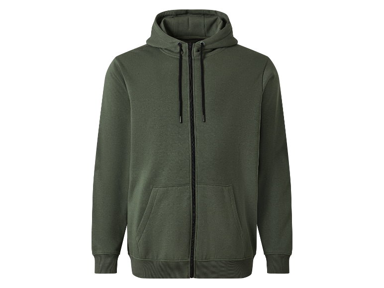 Sweat-shirt à capuche vert foncé zippé pour homme.
