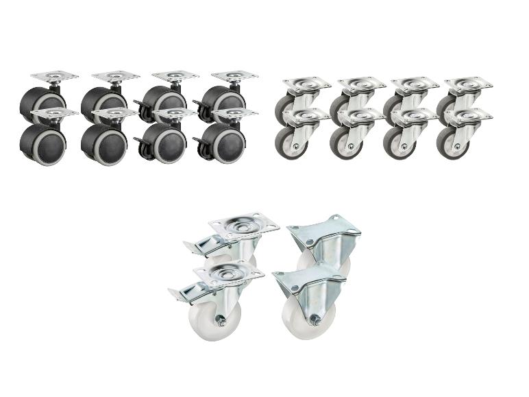 Ensemble de roulettes avec et sans freins de différentes tailles et styles.