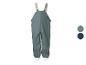 Pantalon de pluie enfant gris-vert avec bretelles et détails réfléchissants.