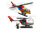 Un hélicoptère de pompiers LEGO rouge avec une minifigure.