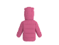 Doudoune rose pour enfant avec capuche et petites oreilles, vue de dos.