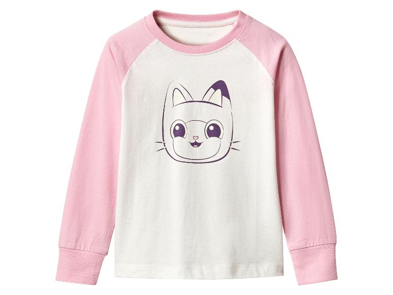 T-shirt enfant à manches longues avec manches roses et imprimé chat