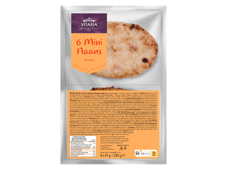Emballage de 6 mini naans de style indien, nature.