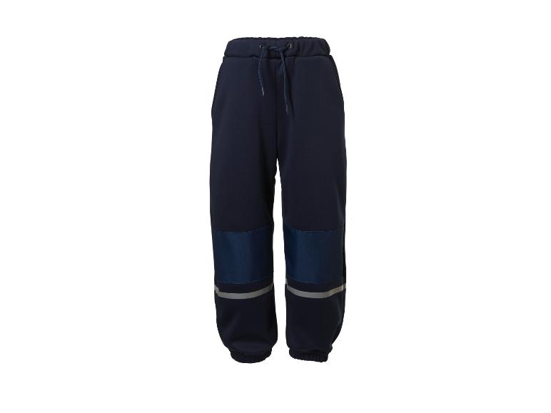 Pantalon de survêtement bleu foncé pour enfants avec bandes réfléchissantes et genouillères.