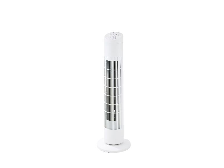 Ventilateur tour blanc avec boutons de commande sur le dessus