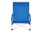 Chaise de plage ou de camping pliante bleue avec cadre blanc.
