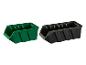 Deux bacs de rangement en plastique, un vert et un noir, pour organiser de petits objets.