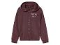 Sweat-shirt à capuche bordeaux avec fermeture éclair et l'inscription 'Positive Vibes'.