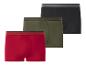 Trois boxers pour hommes en rouge, vert olive et noir avec des ceintures élastiques