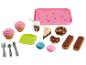 Ensemble de nourriture jouet comprenant des cupcakes, des beignets, un gâteau et des macarons.