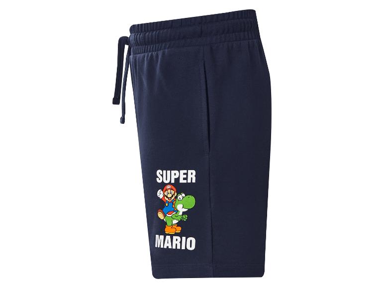 Shorts bleu marine avec imprimé de personnage de jeu vidéo et texte « SUPER MARIO »