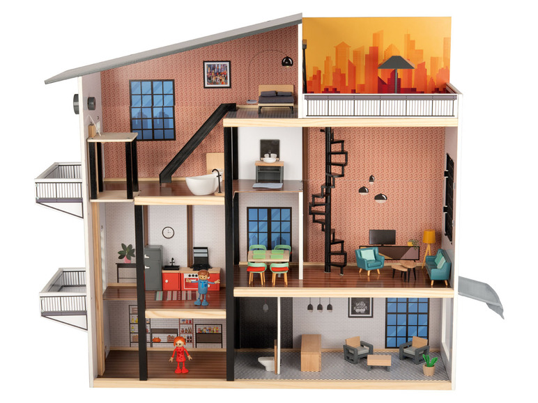 Aller en mode plein écran : Playtive Maison de poupée XXL en bois, 54 pièces - Image 2