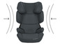 Un siège auto gris avec un appui-tête et le logo Cybex.