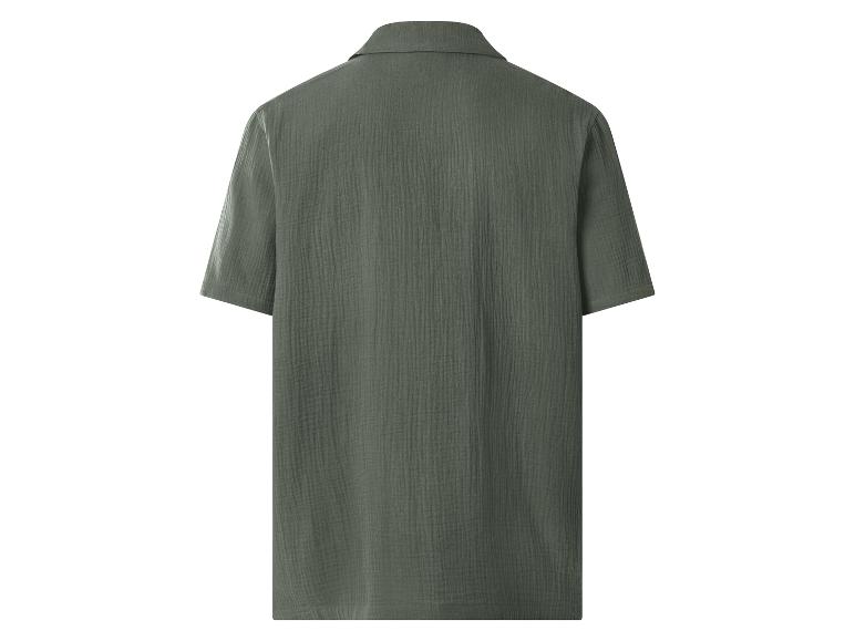 Chemise en coton texturé vert foncé à manches courtes pour homme