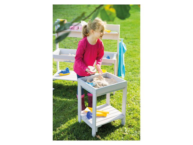 Roba – Table D'activité Sable Et Eau Tiny OUTDOOR – Bois Massif Résistant Aux Intempéries – Bac De Jeu Plastique Inclus – Dès 18 Mois, Gris