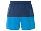 Shorts de bain bicolores bleu marine et bleu clair.