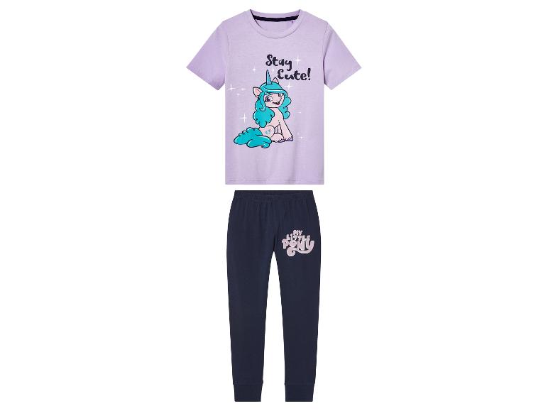 Pyjama My Little Pony avec un imprimé de licorne rose et un pantalon bleu.