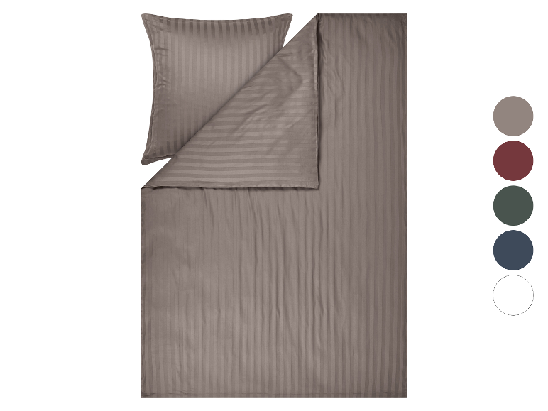 Parure de lit rayée taupe avec oreiller et housse de couette, avec options de couleurs.
