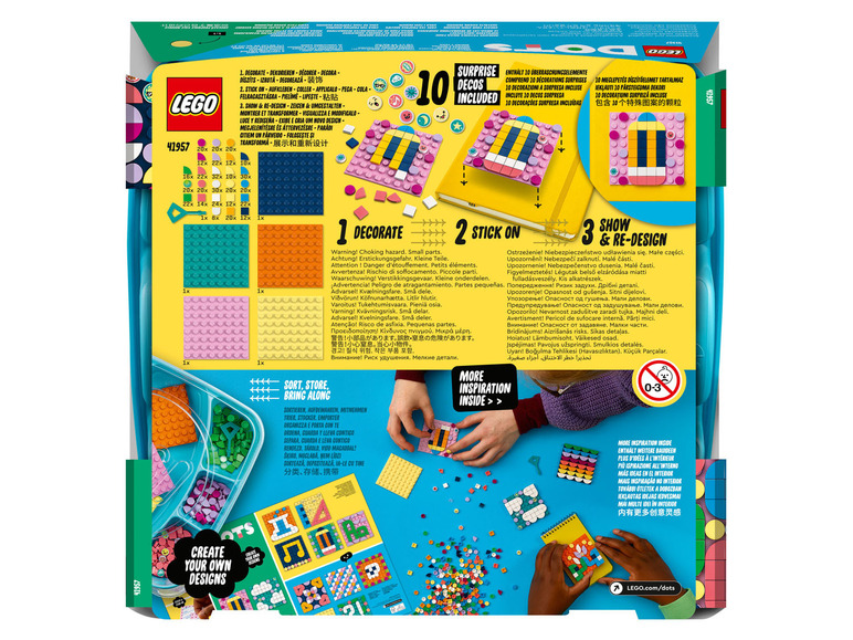 Ensemble Lego Dots avec des mosaïques colorées pour décorer, coller et remodeler.