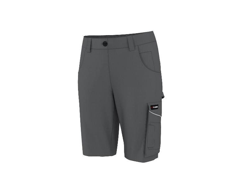 Short de travail gris avec poches latérales et détails réfléchissants.