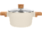 Casserole crème avec couvercle en verre et poignées en bois