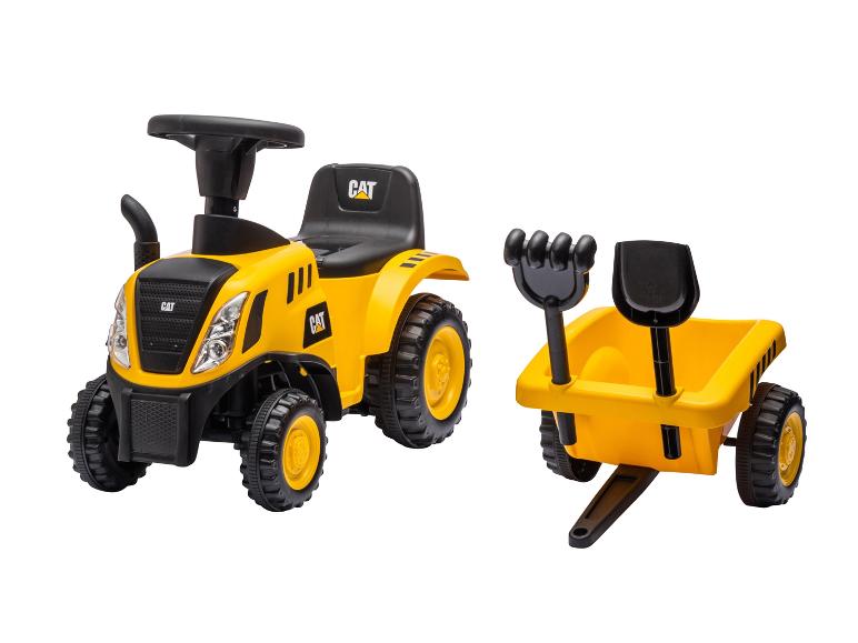 Tracteur porteur jaune avec remorque et outils de jeu.